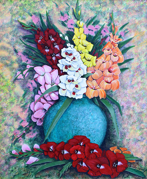 グラジオラスの花束 銀座の絵画販売 買取の画廊 翠波画廊 グラジオラスの花束 銀座の絵画販売 買取の画廊 翠波画廊