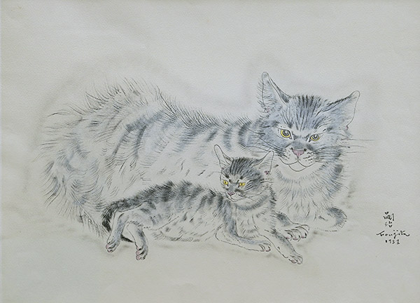 藤田嗣治作品紹介｜ネコと子ネコ｜銀座の絵画販売・買取の画廊ー翠波画廊
