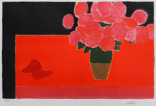 赤いテーブルの上の紫陽花の花束 - 翠波画廊｜絵画販売、絵画買取―東京・銀座、京橋の画廊