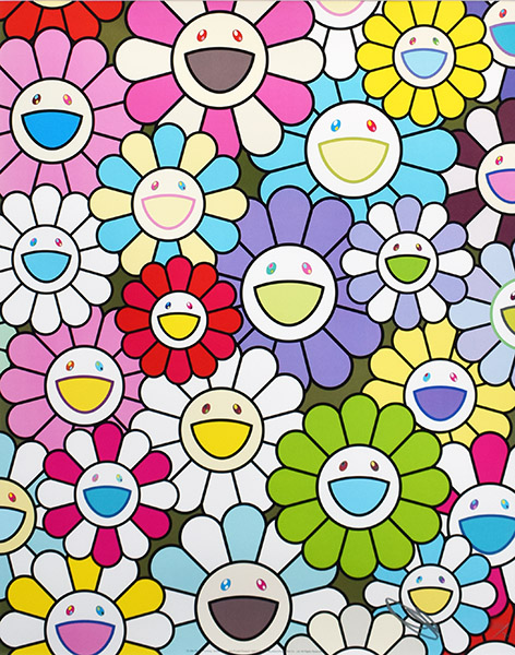 村上隆 ポスター 小さなお花の絵：黄色や白や紫のお花たち　takashi