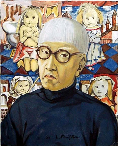 油彩 藤田嗣治「2人の女」F10 油絵 絵画 人物 1950年 キャンバス