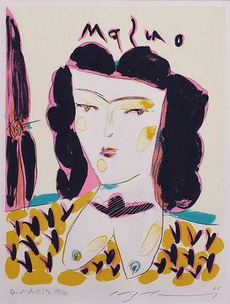 美品 池田満寿夫「黄色い服を着た女」リトグラフ 86年 直筆サイン・画廊シール有 美品 池田満寿夫「黄色い服を着た女」リトグラフ 86年 直筆