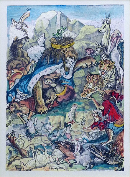 レオナール・フジタ、ラ・フォンテーヌ頌、希少画集画、額装付 藤田嗣治、【ラ・フォンテーヌ頌】、希少画集画、新品高級額