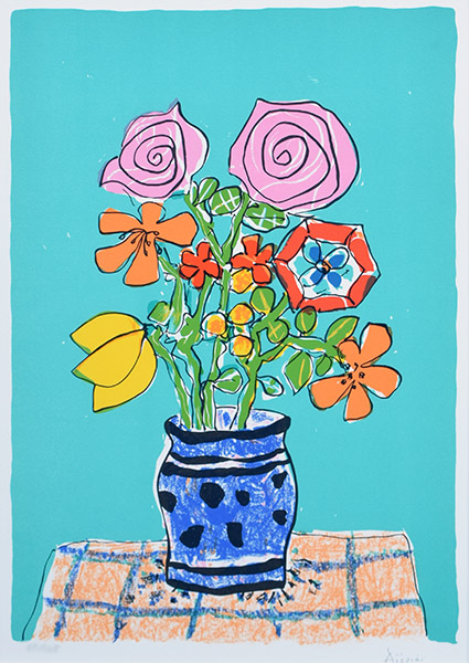 ポール・アイズピリ “ピンクのバラとオレンジ色のチューリップ