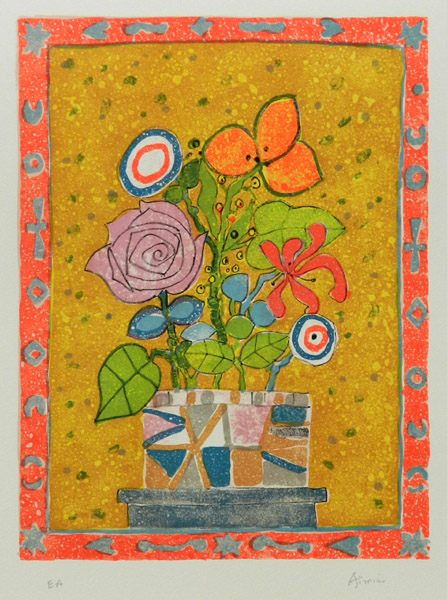 ポール・アイズピリ_模様の入った赤い縁取りの花束