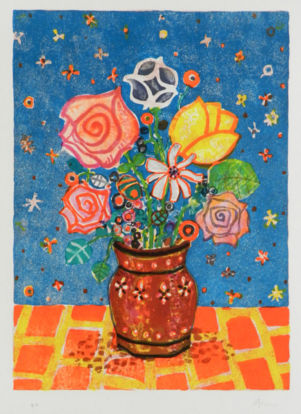 ポール・アイズピリ_青い背景の花束