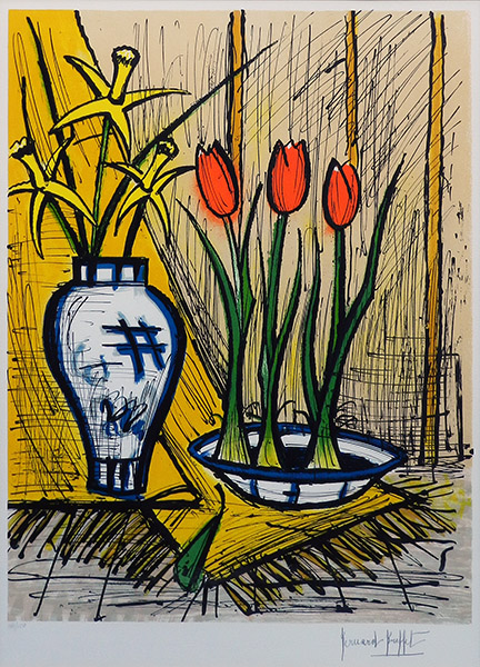 オレンジのチューリップと黄水仙 - 絵画販売・アート購入の翠波画廊