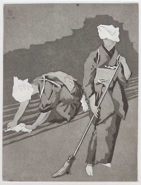 藤田嗣治作品紹介｜お梅さんの三度目の青春：掃除（スイート版）｜銀座