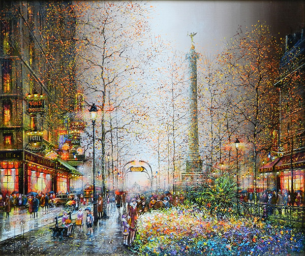 ギィ・デサップ (GUY jp-019-la-tour-de-tokyo-et- パリ、バスティーユ広場の夜 DESSAPT) 絵画