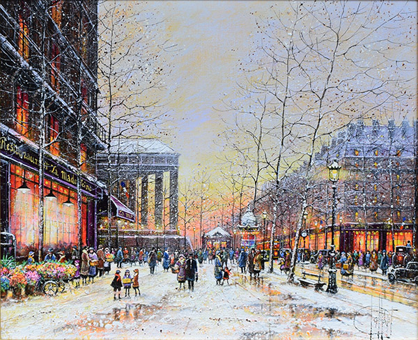 ギィ・デサップ作品紹介｜パリ、マドレーヌ寺院の冬｜銀座の絵画販売