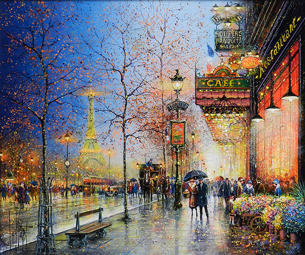 パリ、夜のエッフェル塔 - 絵画販売・アート購入の翠波画廊｜東京
