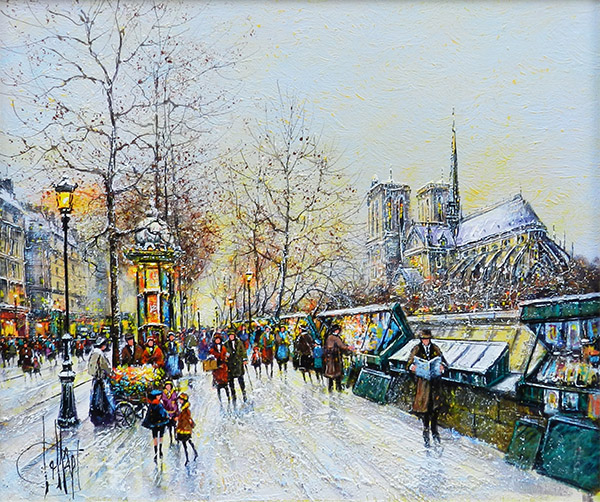 パリ、雪景色のノートルダムと河岸 - 絵画販売・アート購入の翠波画廊