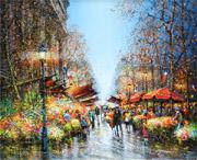 パリ、マドレーヌの花市場_油彩8号