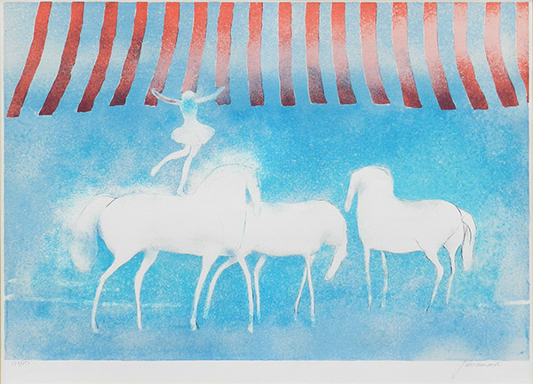 夕焼けに馬／ポール・ギアマン (リトグラフ版画) ポール・ギヤマン