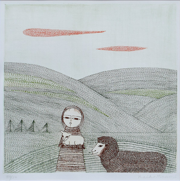 南桂子☆二人の少女 南桂子「二人の少女」銅版画 1967年