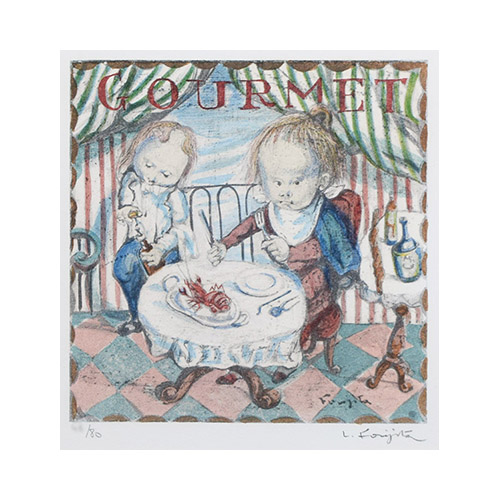 藤田嗣治　四十雀　グルメ　美食　L.foujita レオナールフジタ 藤田嗣治 四十雀 グルメ 美食 L.foujita レオナールフジタ 版画