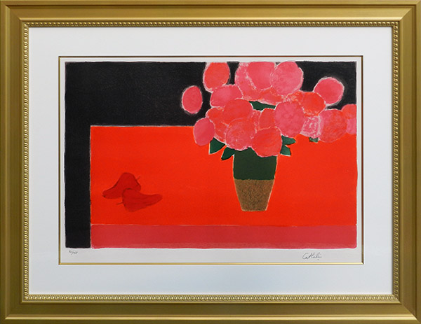 赤いテーブルの上の紫陽花の花束 - 翠波画廊｜絵画販売、絵画買取―東京・銀座、京橋の画廊